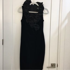 Black velvet party dress. Size 8. Ruffle at neck.